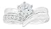 Platinum Plated Sterling Silver Cubic Zirconia Round Solitaire Ring with Chevron Band Bridal Set, Size 8