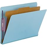 Smead End Tab Pressboard Classification File Folder with SafeSHIELD&reg; Fasteners, 1 Divider, 2" Expansion, Letter Size, Blue, 10 per Box (26881)