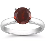 1.25 Carats 7mm Garnet Gemstone Solitaire Ring in 14K White Gold