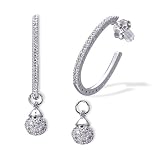 Swinging Elegance: Sterling Silver J-Hoop Dangling Bead Earrings with CZ Diamond
