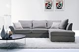 Contemporary Grey Twill Fabric Sectional Sofa with Pillows