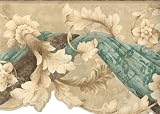 Teal Swag Leaf Scroll Wallpaper Border