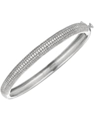 Silver Rhodium Plated Polish 7.50" 5.7mm Clear Micropave Cubic Zirconia Round Domed Bangle With Side Clasp