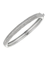 .925 Sterling Silver Micropave Rhodium CZ Bangle Bracelet 7.5"