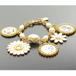 Coach Bonnie Mutli Charm Flower Bracelet Pearl Gold