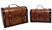 Decorative Wood Leather Treasure Box - Small Trunk Chest Set of 2