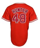 MLB Men's Los Angeles Angels Of Anaheim Torii Hunter Scarlet Alternate Short Sleeve 6 Button Synthetic Replica Baseball Jersey Spring 2012  (Scarlet, X-Large)