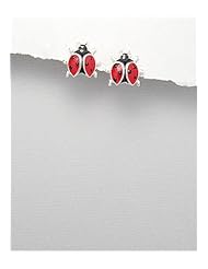Ladybug Colored Enamel Earrings In 92.5 Sterling Silver