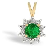 14K Yellow Gold Genuine Round Emerald and Diamond Pendant