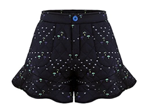 レディース カジュアルズボン ショートパンツ ショーパン ボトムス ボトム 半ズボン ショート丈 短パン ミニ丈 マーメイドフレア コットンパンツ キルティング キュロット シンプル あったかい 可愛い キュート プリント柄 保温 冬 裏地付き ポケットあり 黒 ブラック 美脚 SサイズからXLサイズまで オリジナルアクセサリー付属 UJA237