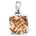 Stunning Solid Sterling Silver Cubic Zirconia Rhodium Plated Square Pendant with Champagne Color Cubic Zirconia Stone.