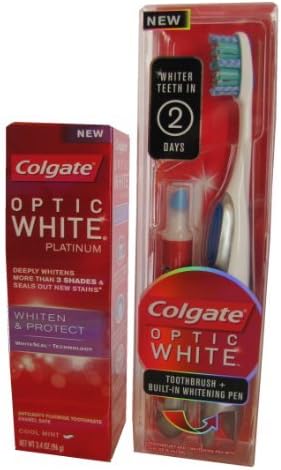 Colgate Optic White Toothbrush with Built-In Whitening Pen + Optic White Toothpaste Whiten & Protect (Medium)