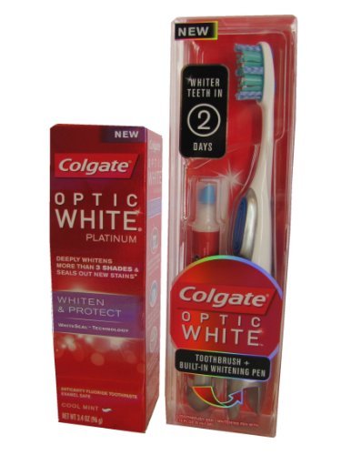 Colgate Optic White Toothbrush with Built-In Whitening Pen + Optic White Toothpaste Whiten & Protect (Medium)