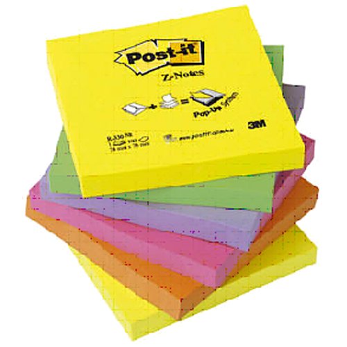 Post-it®  Pop Up  Z-Notes Neon Rainbow 76mm x 76mm 6Pk