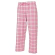 Pink and white and green tartan plaid check tie cord flannel cotton pants for lounging, sleep, sports. Unisex relaxed fit,