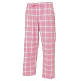 Pink and white and green tartan plaid check tie cord flannel cotton pants for lounging, sleep, sports. Unisex relaxed fit, available in 3 Youth sizes