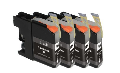 TS 4 BLACKS LC103 Compatible Ink Cartridges for Brother LC103 LC-103 (4 BLACK) for Multifunction Printers MFC-J4310DW MFC-J4410DW MFC-J4510DW MFC-J4610DW MFC-J4710 MFC-J470DW MFC-J475DW MFC-J870DW MFC-J875DW