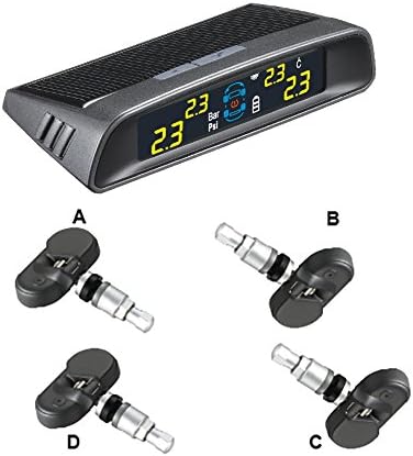 Tire Pressure Monitoring System,Wireless Solar Powered TPMS with 4 Sensors ,LCD Display (4 Internal Sensors)
