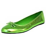 Apple Green Metallic Women's Ballet Flat Shoes With Bow