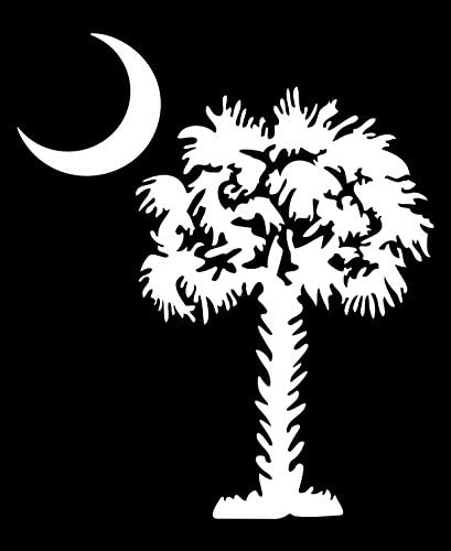 SOUTH CAROLINA PALMETTO MOON (DETAILED STYLE) STICKER 5" TALL WHITE