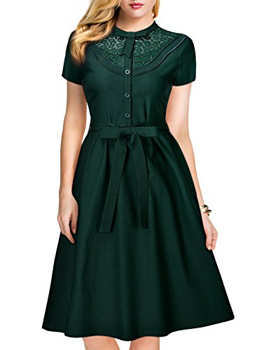 MissMay Women's Vintage 1920S Elegant Lace Short Sleeve A-Line Swing Dress