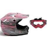 TMS Youth Pink Dirt Bike ATV Motocross Helmet with Goggles (Large)