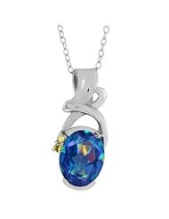 2.64 Ct Blue Mystic Quartz & Canary Diamonds Pendant