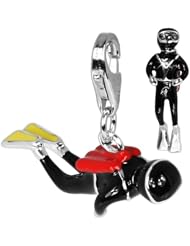 SilberDream Charm diver enamel, 925 Sterling Silver Charms Pendant with Lobster Clasp for Charms Bracelet, Necklace or Earring FC610