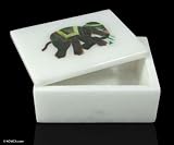 Marble and jasper jewelry box, 'Brown Elephant Gems' 4.1 W 3.2 L