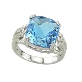 14K White Gold Blue Topaz & Diamond Ring
