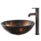 IMAGE OF Vigo Industries VGT101 Brown Gold Fusion Glass Faucet Vessel Sink, Bronze