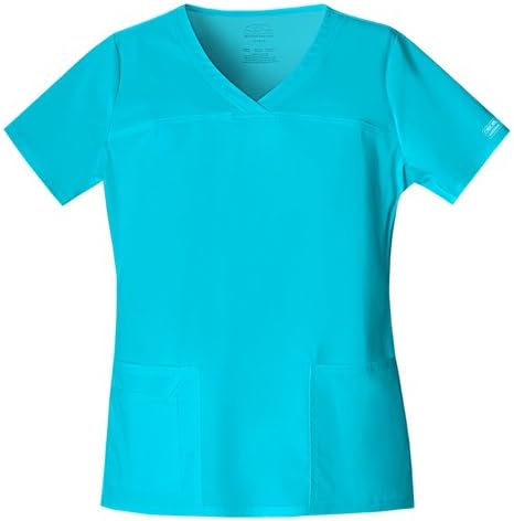 Cherokee Workwear Scrub Top Women's V-Neck Top Color Turquoise (Small)