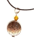 Copper Pendant Necklace - Gorgeous Textured Copper Pendant with Swarovski Crystal
