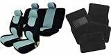 Universal Full Set of Car Seat Covers and Black Floor Mats - Black and Gray Uaa002