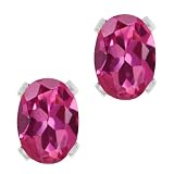 1.70 Ct Oval Shape Pink Tourmaline Sterling Silver Stud Earrings