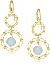 Renata de Dalmas Ornate Double Circle Faceted Blue Agate Earrings