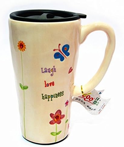 Icary Colored Drawing High Quality Ceramic Mug Coffee Cup with Lid (Large, Cream-coloured Butterfly)