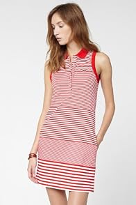 Sleeveless Stretch Pique Graded Stripe Polo Dress