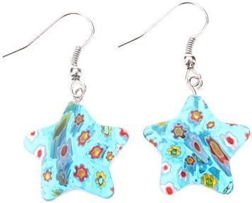 Pentagram Flower Pattern Coloured Glaze Earrings Blue