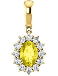 10K Yellow Gold 7.00x5.00mm Oval Cut Yellow Sapphire and Diamond Pendant -- LIFETIME WARRANTY