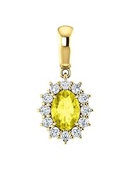 18K Yellow Gold 7.00x5.00mm Oval Cut Yellow Sapphire and Diamond Pendant -- LIFETIME WARRANTY