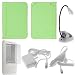 GTMax Green Leather Case with CC slot + Clear LCD Screen Protector + White LED Clip-On Reading Book Light + White Home Travel Charger + White Rapid Car Charger with IC Chip for Amazon Kindle 3 (3G+WIFI)