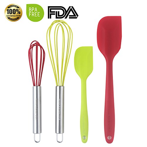 SET OF 4 Professional Quality Silicone Whisks , Spatulas For Cooking