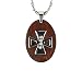 Stainless Steel Natural Redwood Cubic Zirconia Iron Cross Oval Pendant Necklace