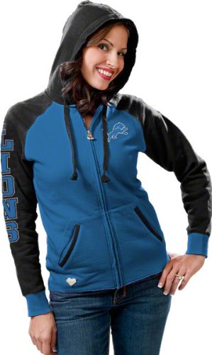 Detroit Lions Women's Blue Letterman Full-Zip Hooded Sweatshirt