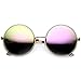 Womens Oversized Metal Etched Lens Flash Mirror Round Sunglasses (Etched Series | Gold/Purple Mirror)