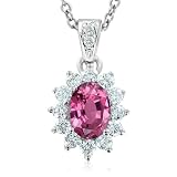 Natural Pink Sapphire and Diamond Necklace in 18k White Gold (G, SI2, 1.50 cttw) Certificate of Authenticity