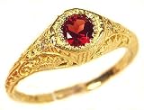 14k Yellow Gold Edwardian Style Filigree Mozambique Garnet Ring