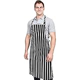 Bistro-Garden-Craftsmen Professional Chalk-Stripe Bib-Apron - Premium Quality, Restaurant Commercial Waitress Waiter Aprons, Adjustable Neck Strap, Long Ties for Front or Back Tie, Width to Fit All - Black and White Stripe (34 inch by 28 inch) by Utopia Wear