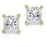 14K Yellow Gold 2.00ctw Diamond Princess Stud Earrings (HI/SI)